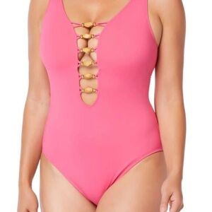 Bleu Rod Beattie Pink One-Piece Swimsuit with Front Ring Detail